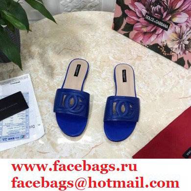 Dolce  &  Gabbana Calfskin Flat Sliders Blue With DG Millennials Logo 2021